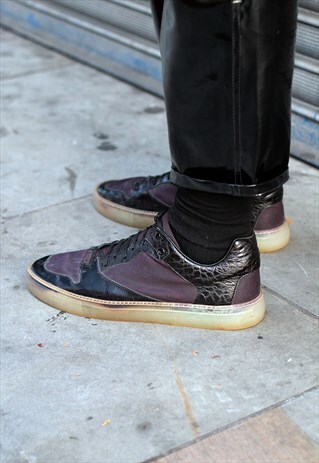 BALENCIAGA PATCHWORK LOW-TOP CROCODILE LEATHER TRAINER