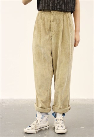 VINTAGE 1980S DOCKERS BEIGE CORDUROY HIGH-WAISTED TROUSER