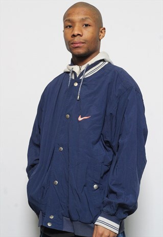 VINTAGE NIKE HOODED TRACK JACKET NAVY BLUE