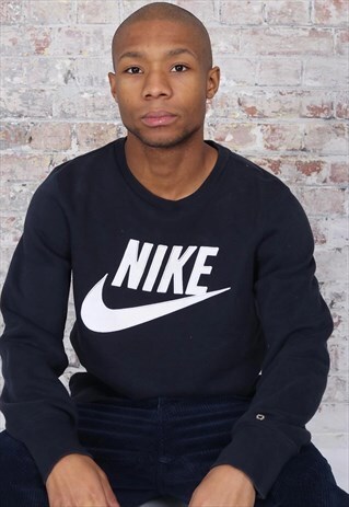 VINTAGE NIKE BIG LOGO SWOOSH SWEATSHIRT NAVY BLUE