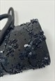 80'S SASHA BEADED SEQUIN BLACK CLUTCH SHOULDER BAG EVENING