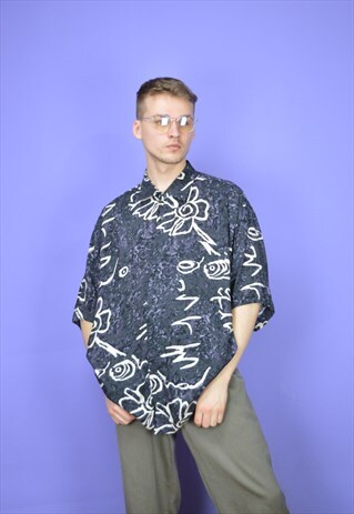 VINTAGE BLACK GRAPHIC ABSTRACT PRINT SHORT SLEEVE SHIRT