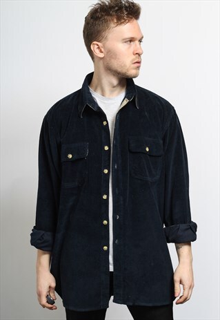 VINTAGE CORDUROY CORD SHIRT BLUE