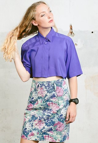 VINTAGE 80S HIGH WAISTED FLORAL DENIM PENCIL SKIRT