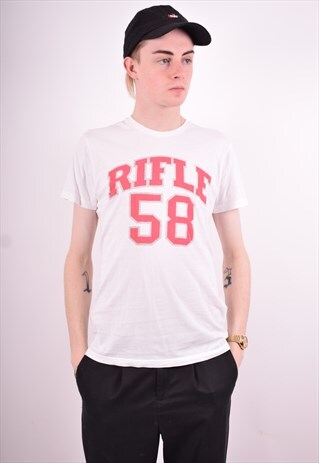 RIFLE MENS VINTAGE T-SHIRT TOP SMALL WHITE 90'S