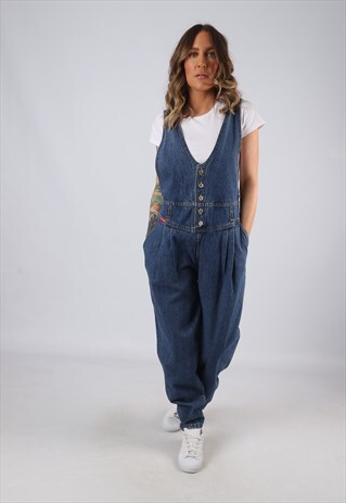 DENIM DUNGAREES HOLLYWOOD WIDE TAPERED LEG UK 12 (GJ4G)