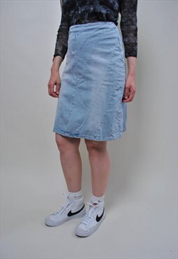 y2k denim skirt, light wash blue jeans skirt 