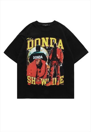 BLACK RAPPER GRAPHIC COTTON OVERSIZED T SHIRT TEE Y2K
