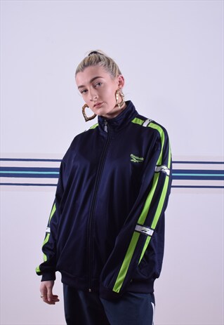 NAVY AND GREEN REEBOK EMBROIDERED TRACK JACKET