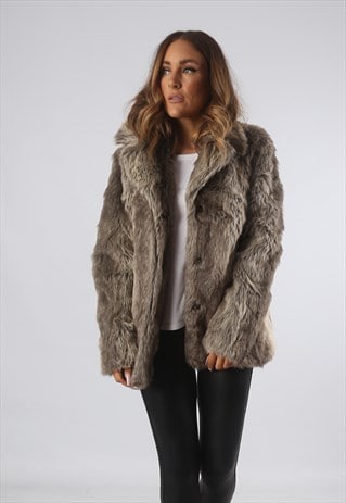 VINTAGE FAUX FUR COAT JACKET SHORT MID Y2K UK 10 - 12 (J9BH)