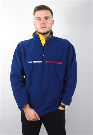 90'S RETRO RARE BLUE SPELL-OUT 1/4 ZIP FLEECE