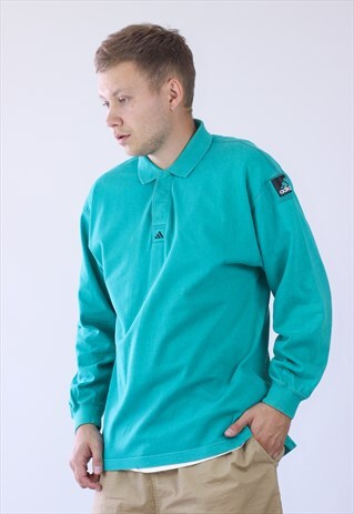VINTAGE MENS ADIDAS EQUIPMENT LONG SLEEVE POLO SHIRT TOP