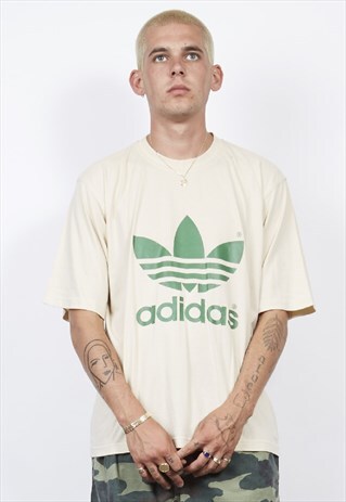 VINTAGE 90'S ADIDAS OVERSIZED CREAM/GREEN T-SHIRT