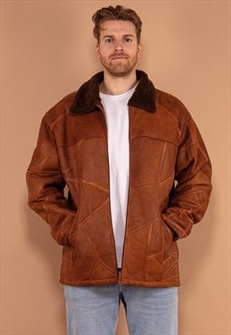Vintage 90's Men Patchwork Sheepskin Jacket in Brown