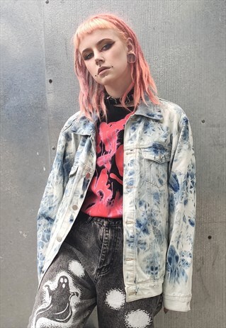 LIGHT BLEACHED DENIM JACKET DISTRESSED GRADIENT JEAN COAT