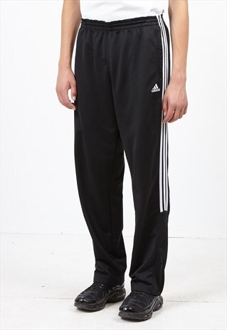 VINTAGE RETRO BLACK WHITE ADIDAS TRACK BOTTOMS JOGGERS