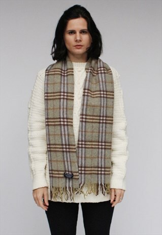 VINTAGE LAMBSWOOL-CASHMERE CHECKED SCARF GREEN-AS34