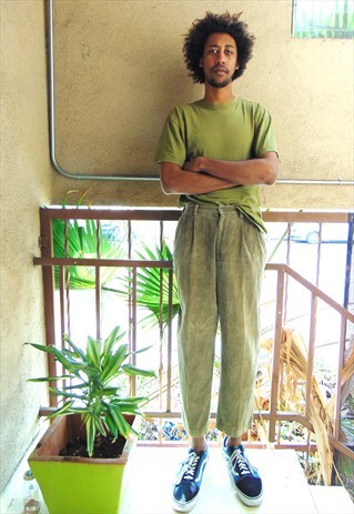 90S MINIMALIST SKATER LUXURY GREEN PLEATED CORDUROY TROUSER