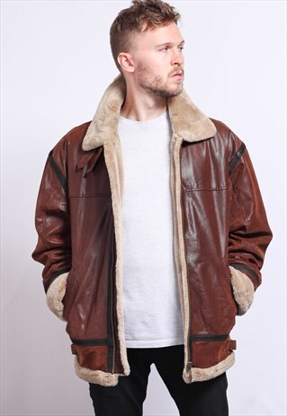 VINTAGE LEATHER AVIATOR FLEECE JACKET