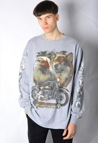 VINTAGE 90S GREY WOLF EAGLE LONG SLEEVE SHIRT