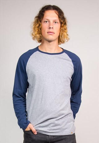 VINTAGE 90'S CARHARTT GREY LONG SLEEVE BASEBALL T-SHIRT