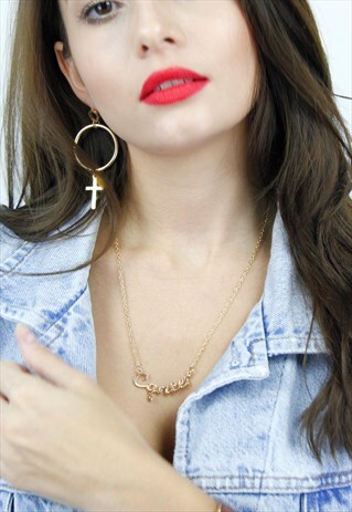 GOLD DIAMANTE 'CANCER' STAR SIGN SPELL OUT CHAIN NECKLACE