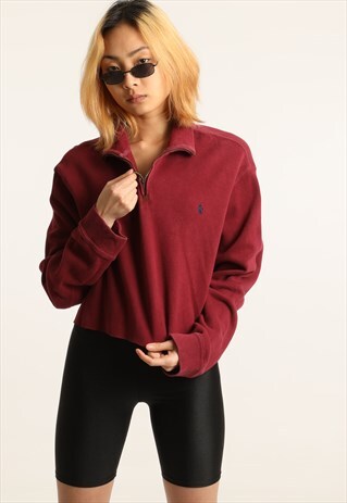 VINTAGE RALPH LAUREN EMBROIDERED LOGO CROPPED 1/4 SWEATSHIRT