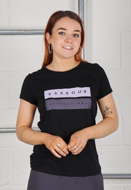 Vintage Barbour T-Shirt in Black Crewneck Lounge Tee UK 12