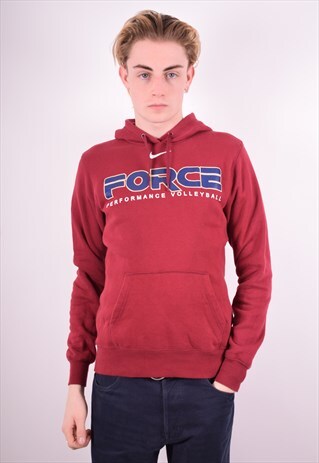 NIKE MENS VINTAGE HOODIE JUMPER MEDIUM MAROON 90'S
