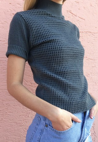 90S GREY AND BLACK TURTLENECK TOP