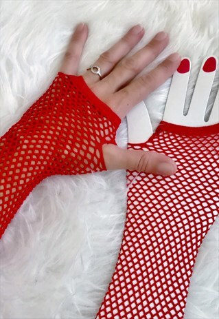 RED FISHNET LONG GLOVES