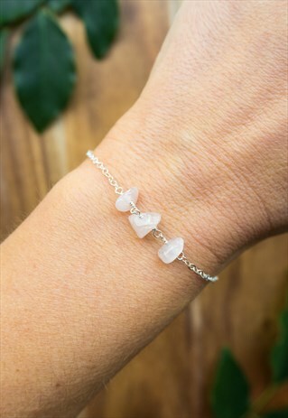 ROSE QUARTZ PINK BEADED CHAIN BRACELET IN STERLING SILVER