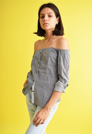 VINTAGE 90'S CUSTOMIZED OFF-SHOULDER BESPOKE SHIRT TOP