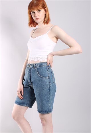 VINTAGE 90S HIGH WAISTED BLUE DIP DYE DENIM SHORTS
