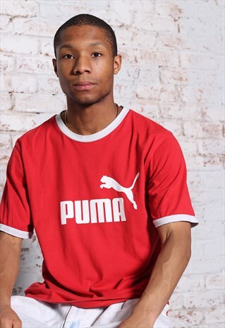 VINTAGE PUMA BIG PRINT LOGO T-SHIRT RED