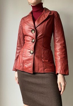Vintage 1970 Red Leather Jacket Size XS/6