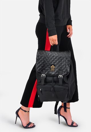 BLACK QUILTED PANEL LAPTOP BACKPACK