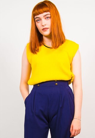 VINTAGE 90'S YELLOW SLEEVELESS KNIT RIBBED TOP