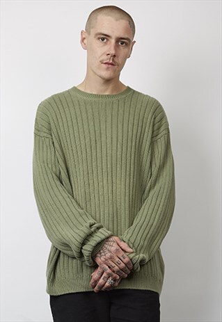 VINTAGE 90'S TIMBERLAND GREEN RIB KNIT JUMPER