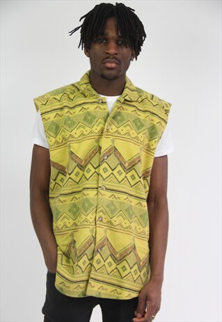 VINTAGE PATTERNED SLEEVELESS FLANNEL SHIRT