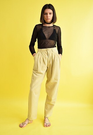VINTAGE 80'S RETRO TAPERED BEIGE HIGH WAIST TROUSERS