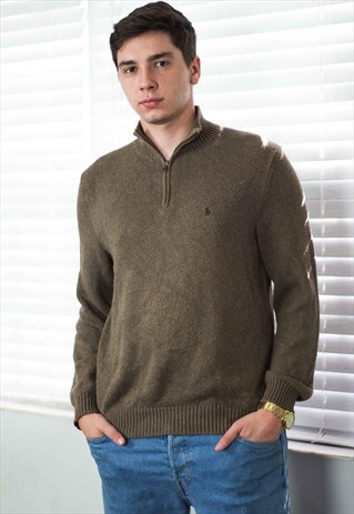 VINTAGE POLO RALPH LAUREN 1/4 ZIP JUMPER LOGO 90S M 18.3