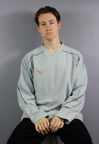 VINTAGE PUMA COTTON SWEATSHIRT IN BLUE WITH EMBROIDERED LOGO