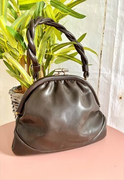 Vintage Boho Brown Pouch Clasp Up 90's Handbag