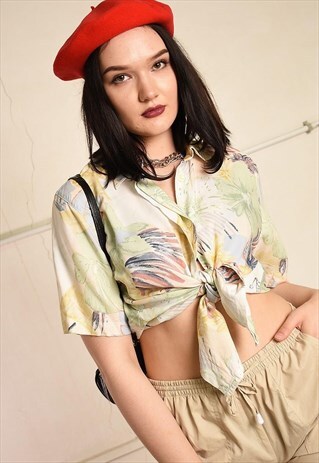 90'S RETRO ABSTRACT FLORAL PRINT FESTIVAL BLOUSE SHIRT TOP