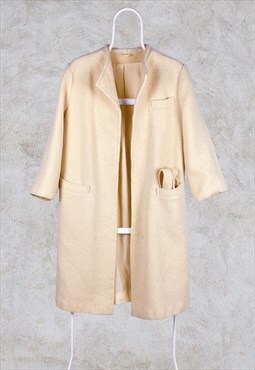 Vintage Trench Coat Yellow Pure New Wool Made in UK Women's