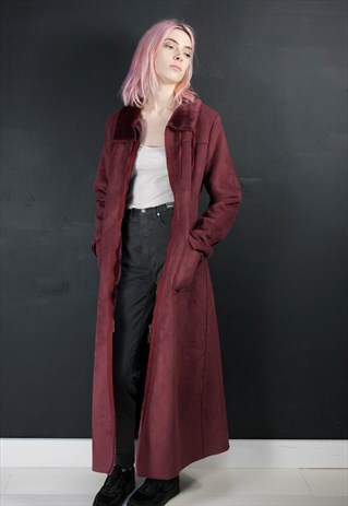 BURGUNDY FAUX SUEDE COAT