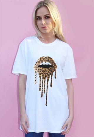 LEOPARD DRIP LIP PRINT OVERSIZE TEE