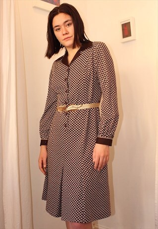 70S BROWN RETRO MOD DRESS