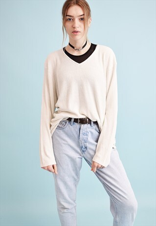 90'S RETRO NEUTRAL MINIMALIST RIBBED OVERSIZED KNIT JUMPER